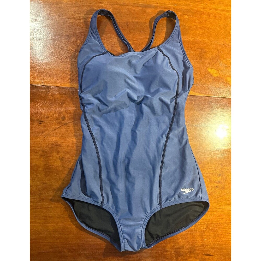 Speedo PowerFLEX Women’s Solid Blue/Black Racerback One-Piece Swimsuit 12
